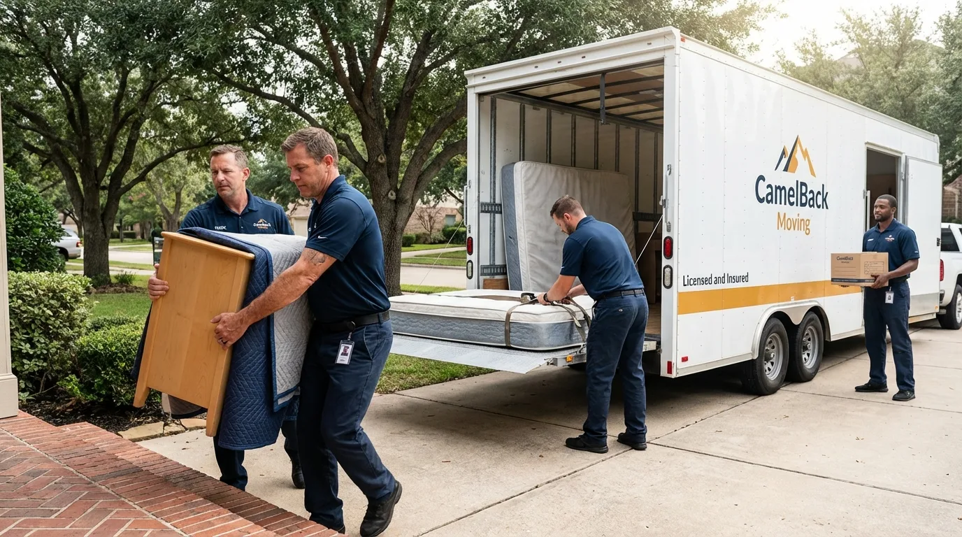 Crew loading residential truck for cross-state move from Fernley, NV